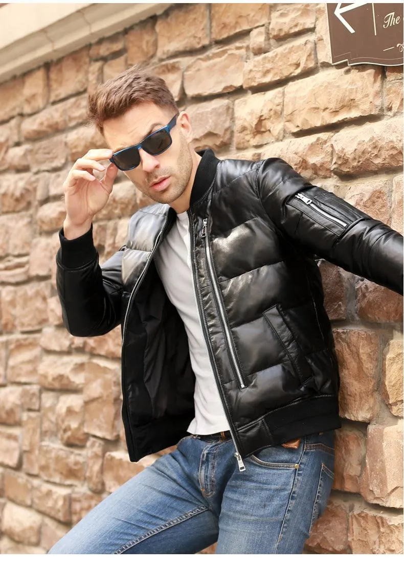 Soft Sheepskin Genuine Leather Jacket with 90% White Duck Down Coat