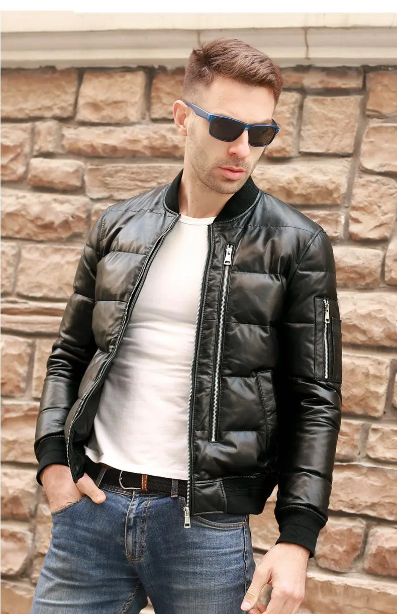 Soft Sheepskin Genuine Leather Jacket with 90% White Duck Down Coat