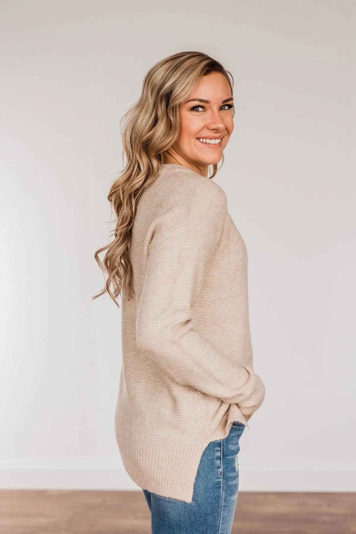 Stunningly Beautiful Knit Sweater- Beige