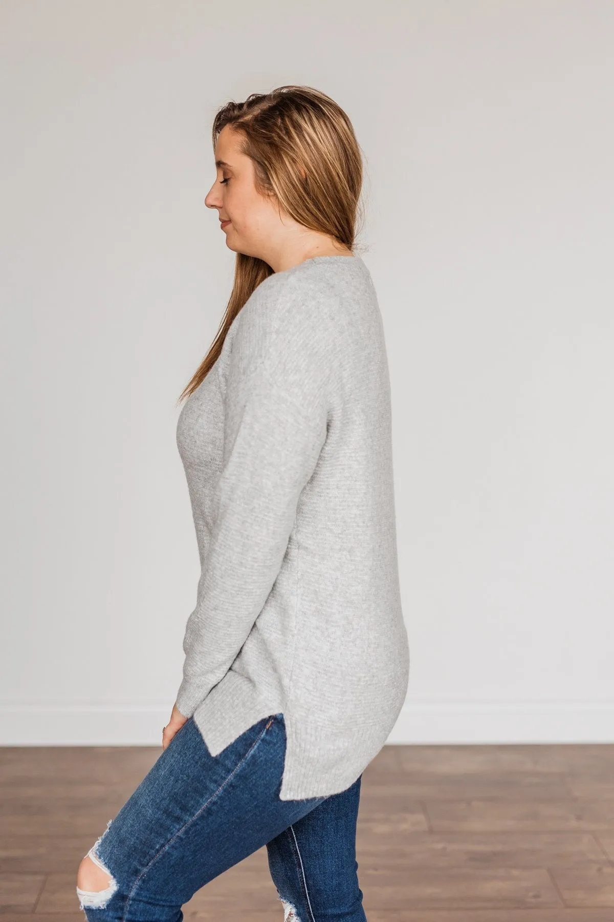 Stunningly Beautiful Knit Sweater- Grey