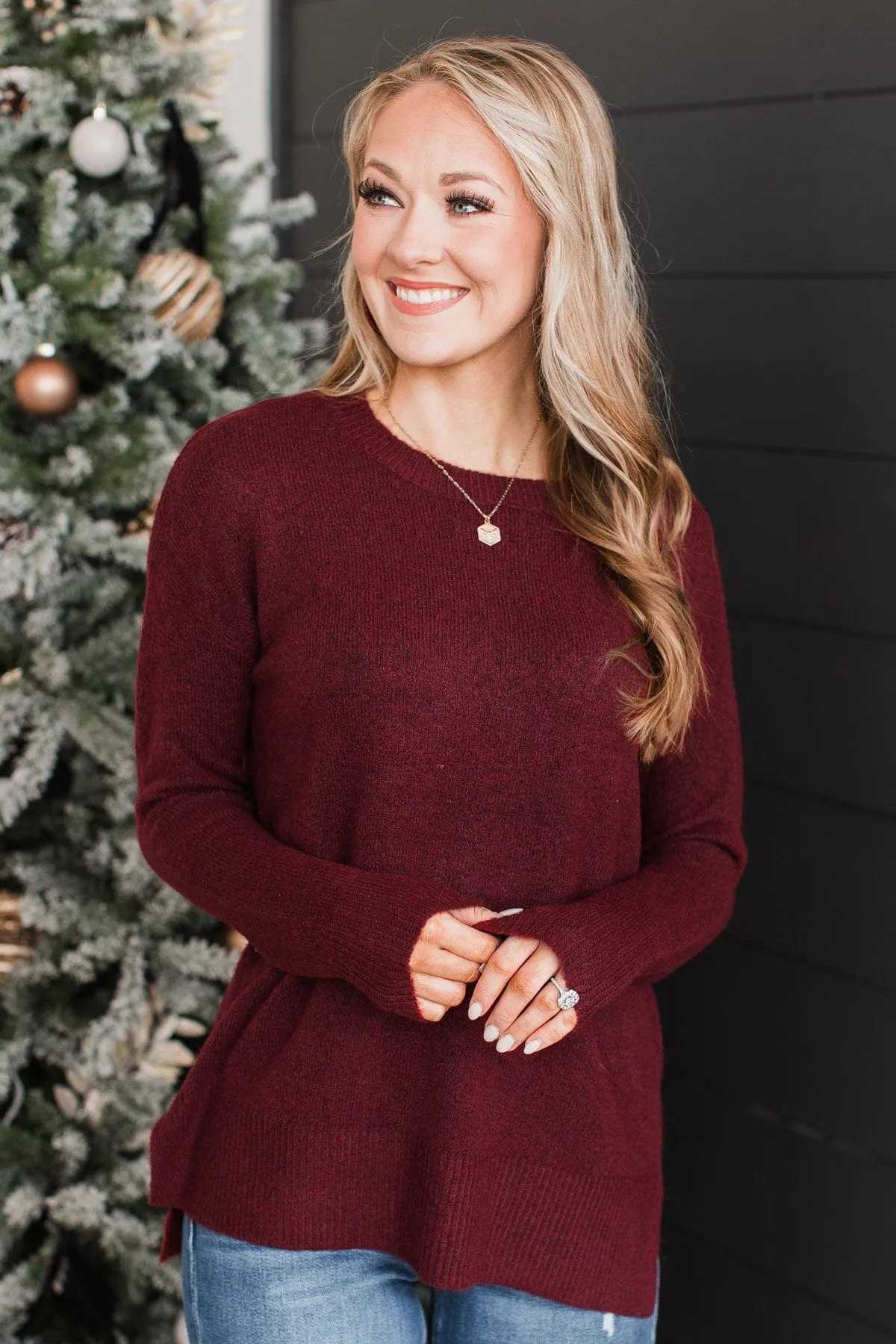 Sweet Harmony Knit Sweater- Burgundy