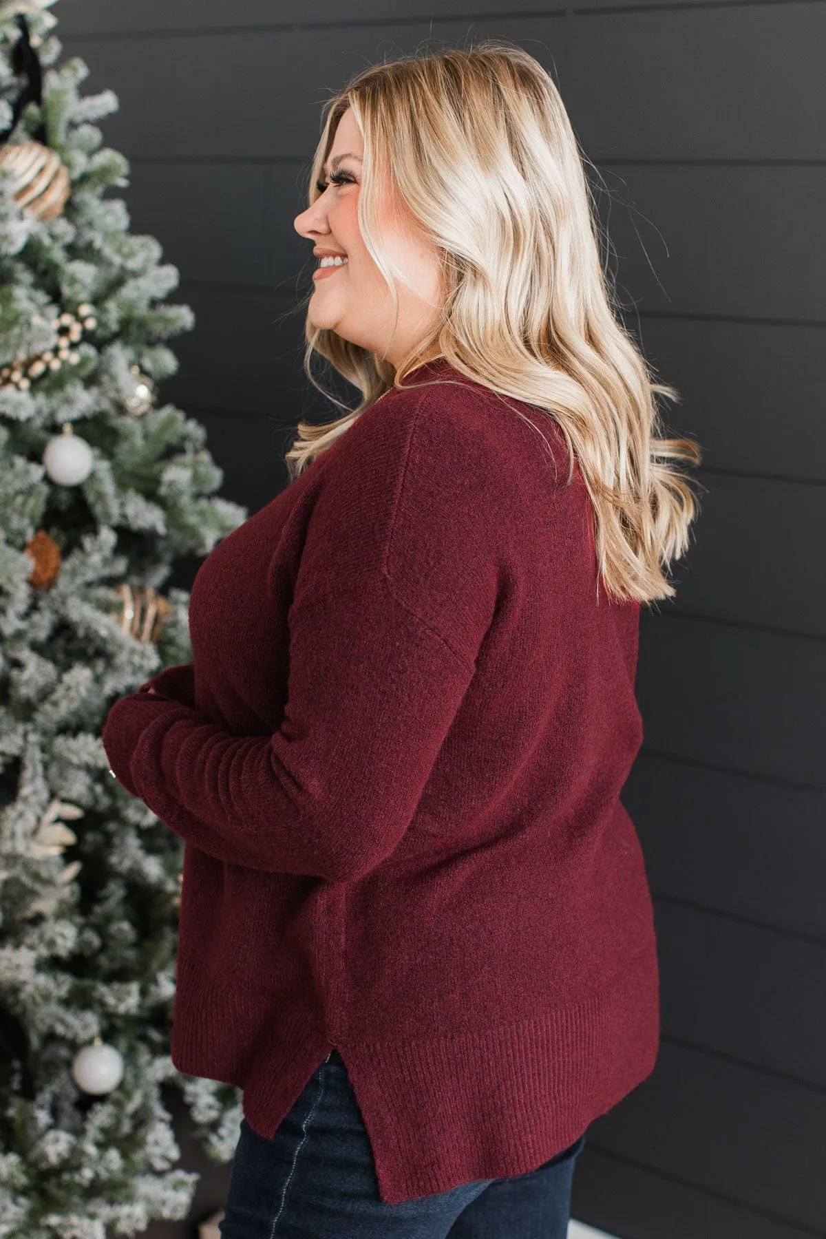 Sweet Harmony Knit Sweater- Burgundy