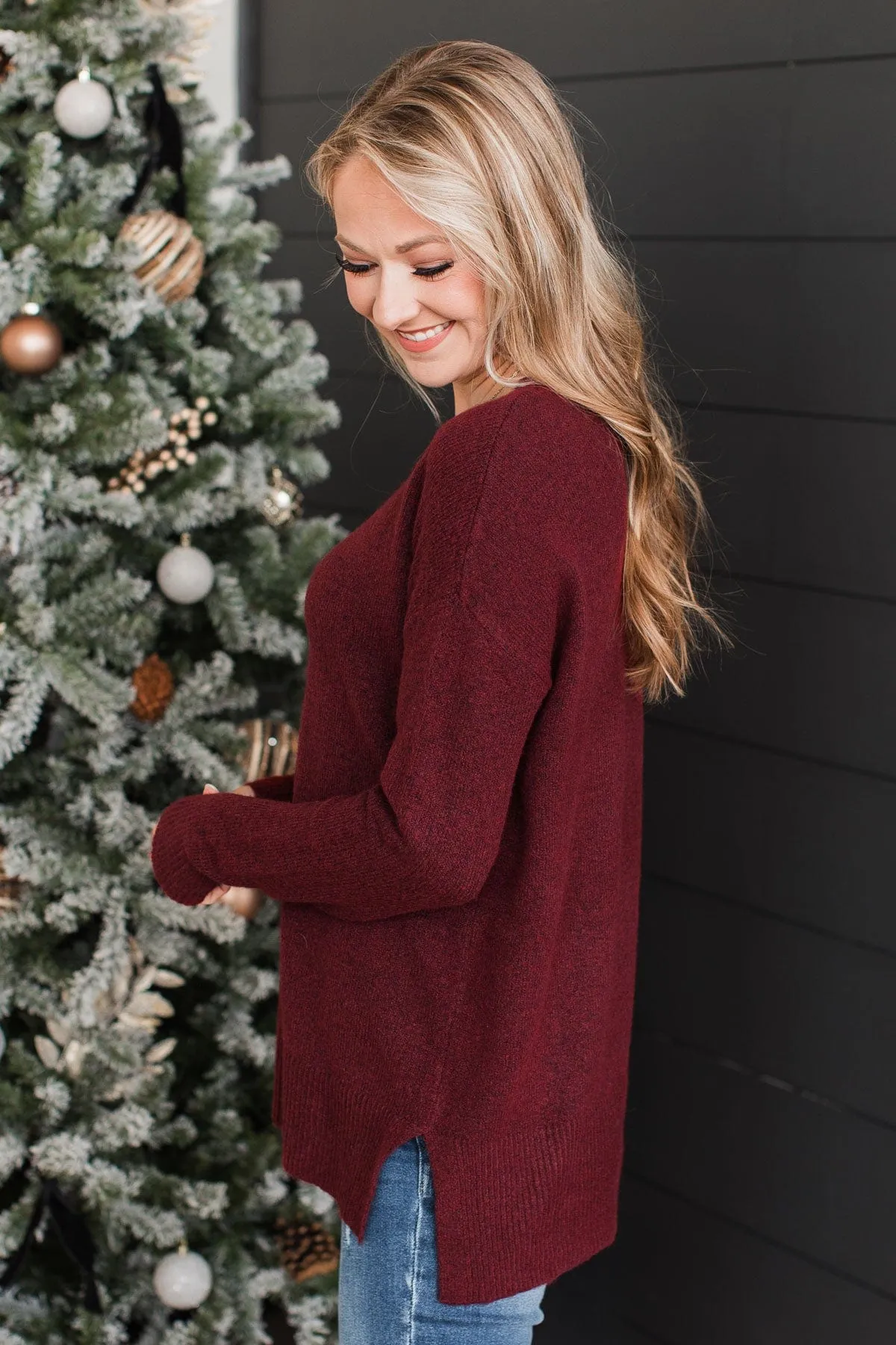 Sweet Harmony Knit Sweater- Burgundy