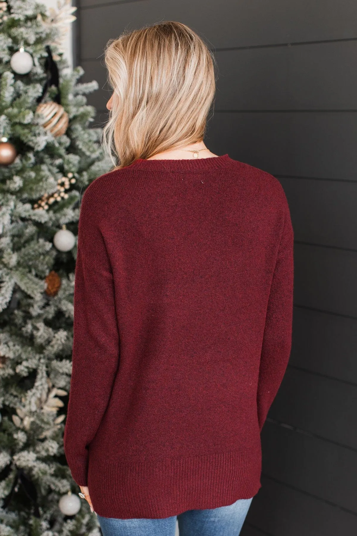 Sweet Harmony Knit Sweater- Burgundy