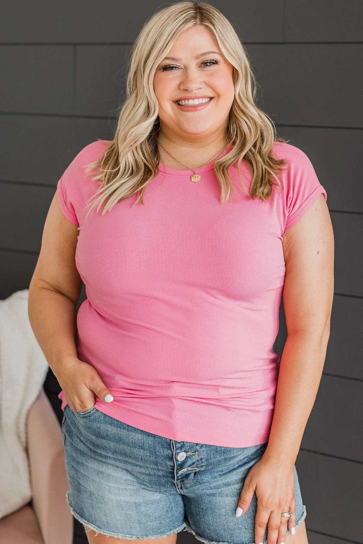 Sweet Surprise Ribbed Top- Pink