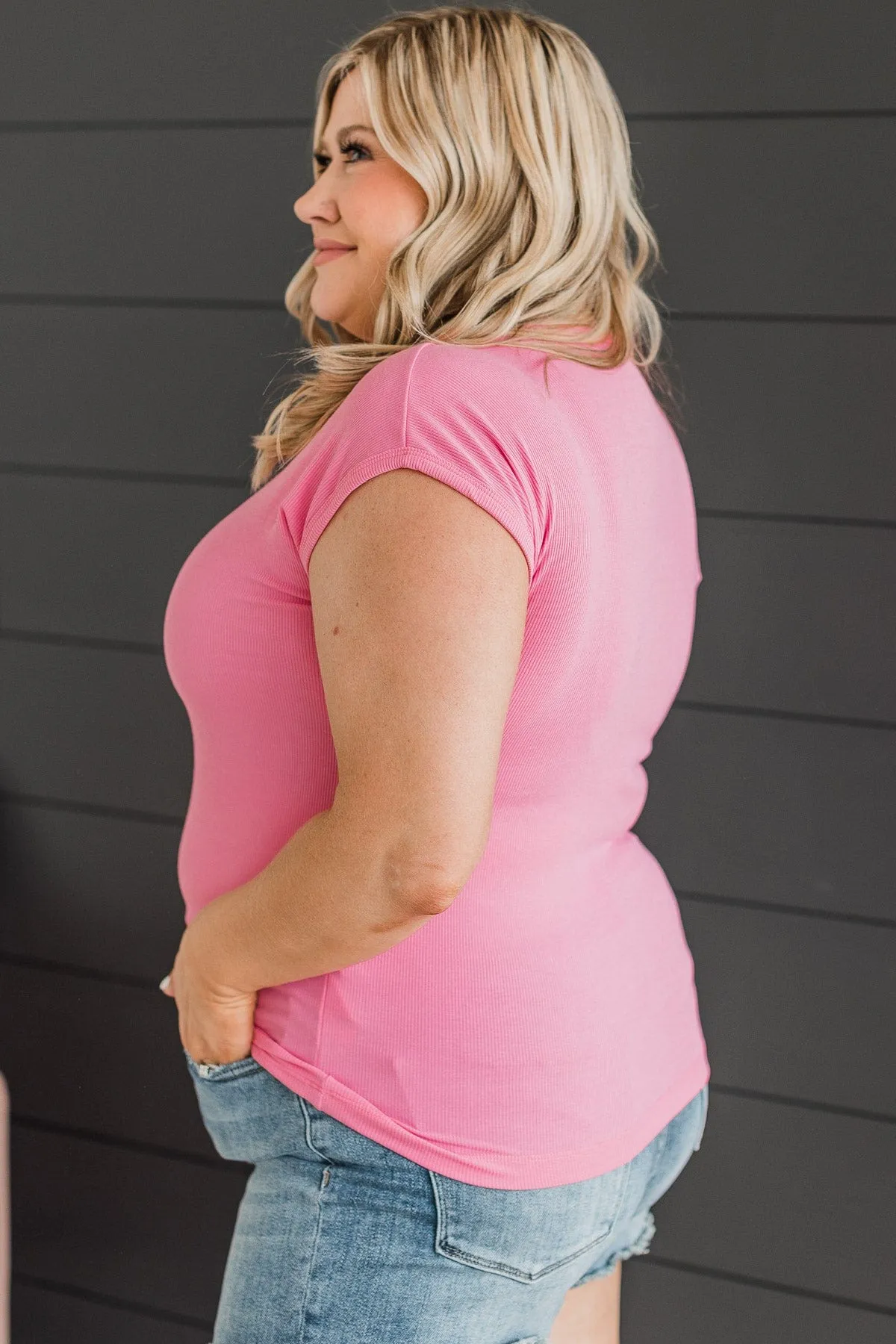 Sweet Surprise Ribbed Top- Pink