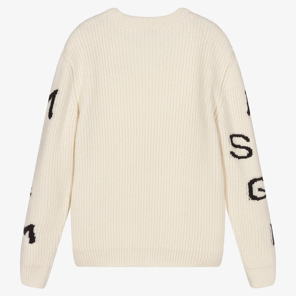 Teen Ivory Wool Logo Sweater