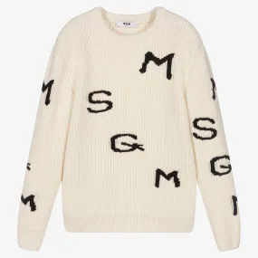 Teen Ivory Wool Logo Sweater