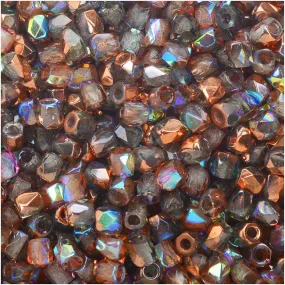 True2 Czech Fire Polished Glass, Faceted Round Beads 2mm, Crystal Copper Rainbow Half-Coat (50 Pieces)