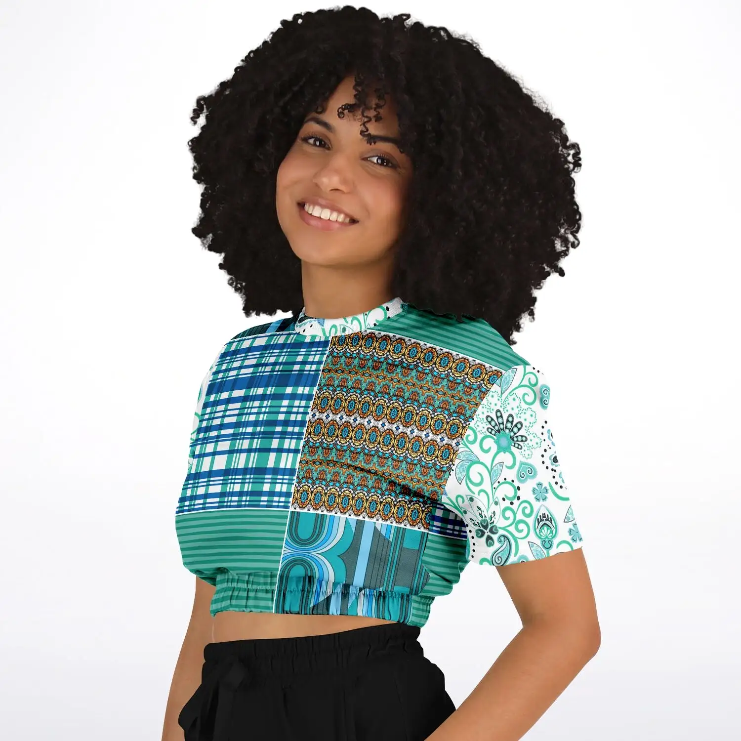 Turquoise Tonight Short Sleeve Cropped Eco-Poly Sweater