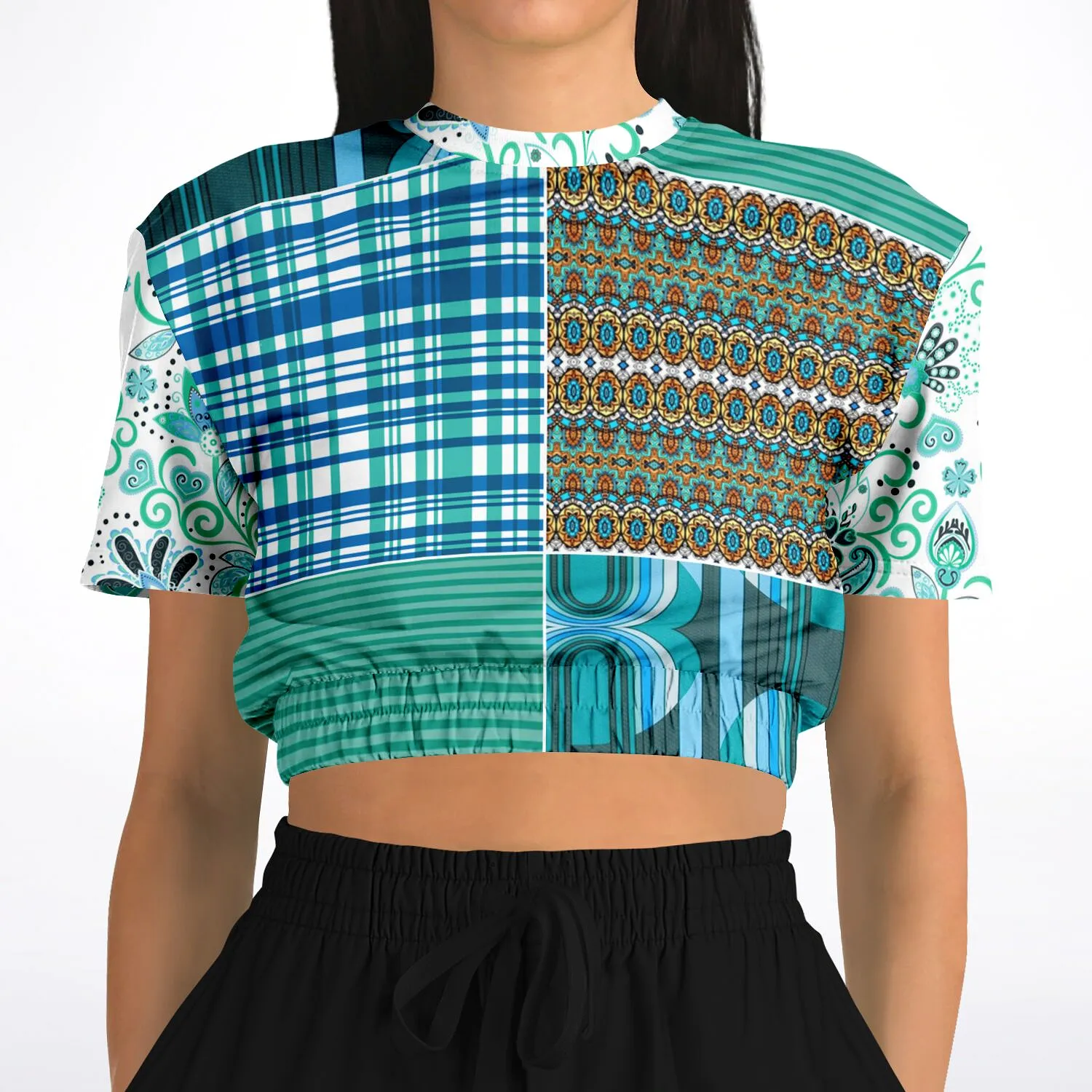 Turquoise Tonight Short Sleeve Cropped Eco-Poly Sweater