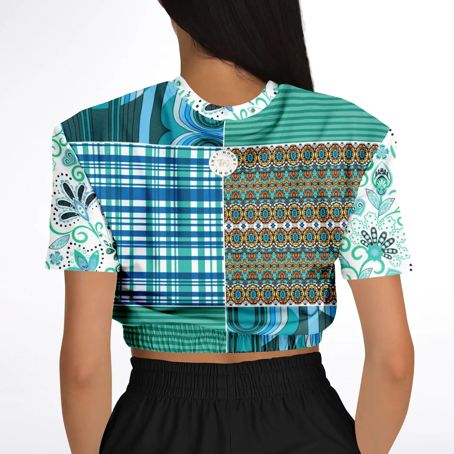 Turquoise Tonight Short Sleeve Cropped Eco-Poly Sweater