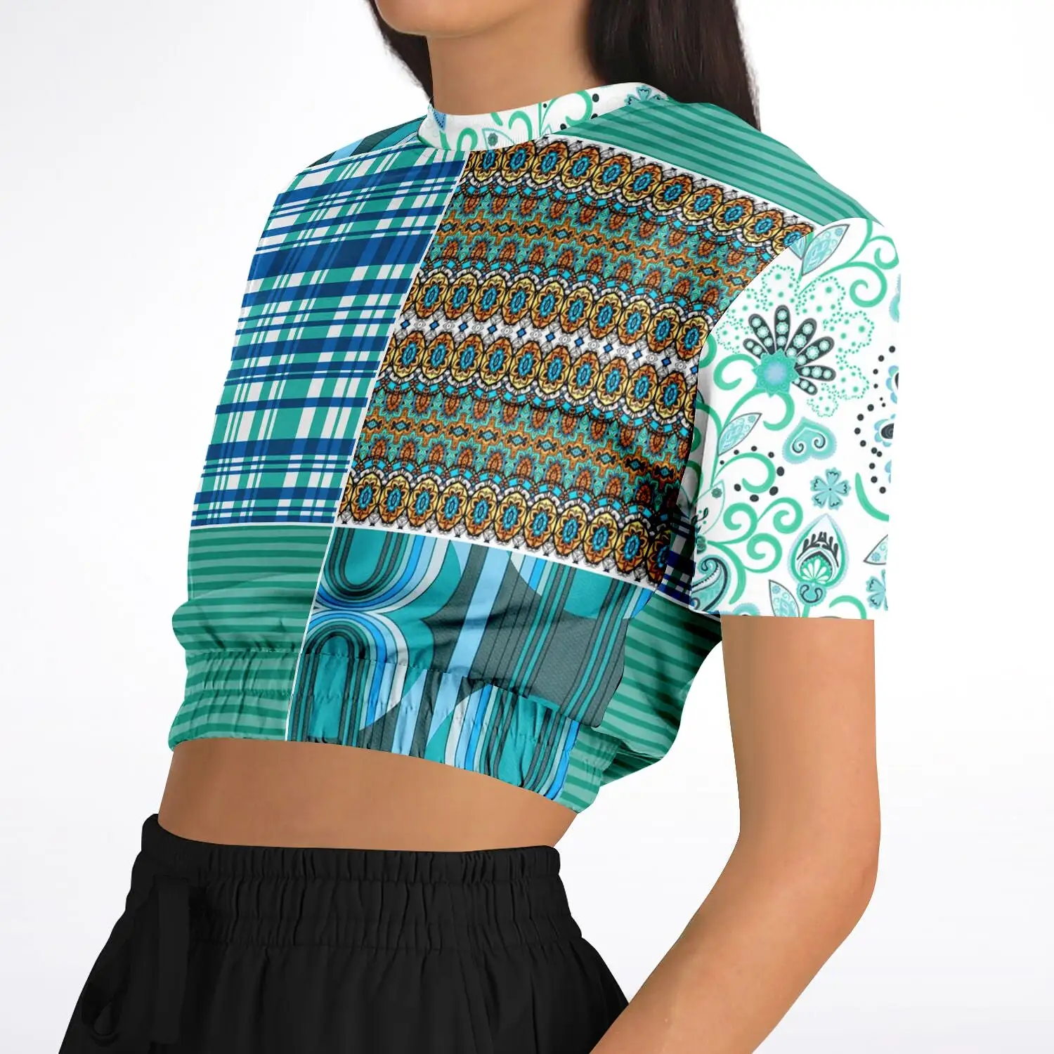 Turquoise Tonight Short Sleeve Cropped Eco-Poly Sweater