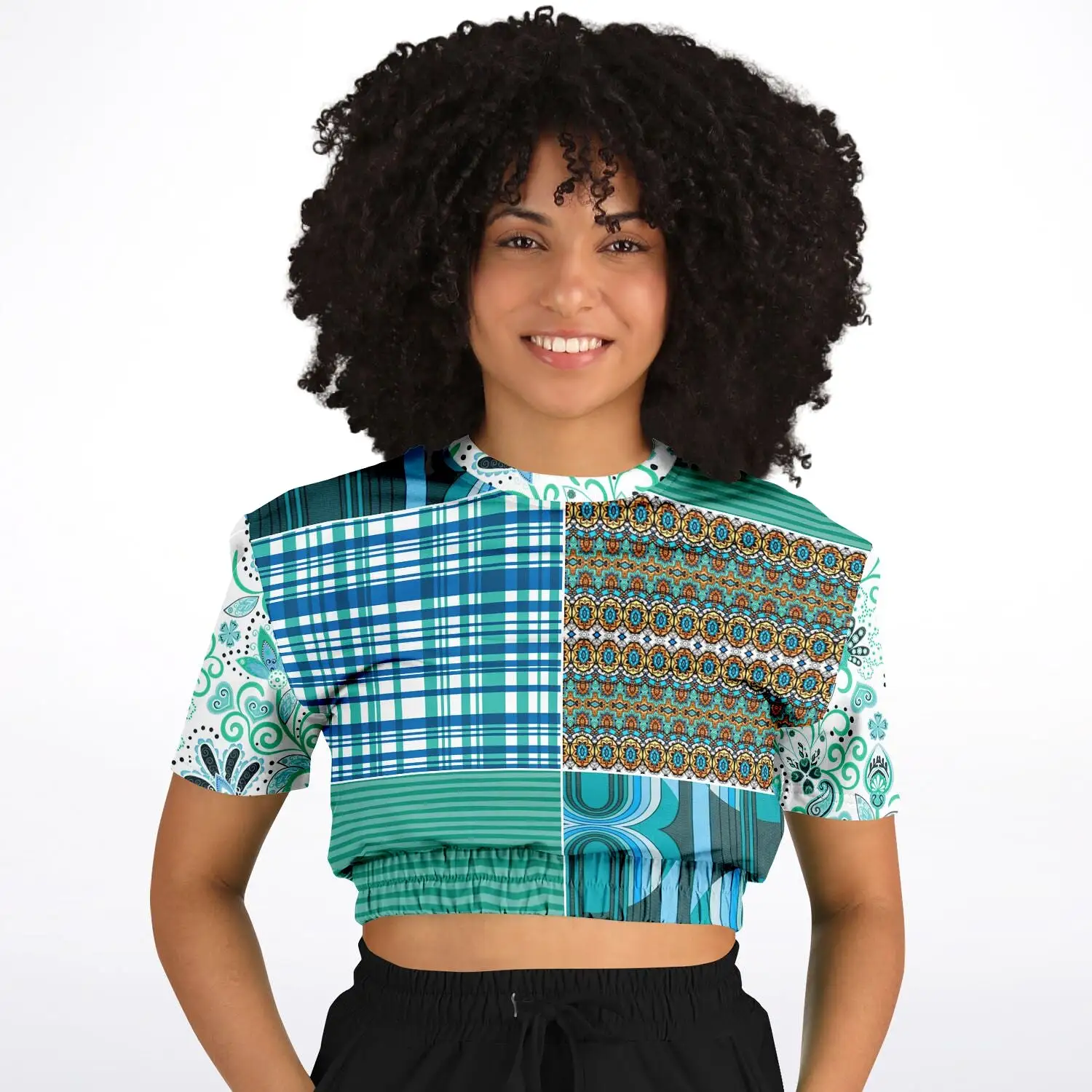 Turquoise Tonight Short Sleeve Cropped Eco-Poly Sweater