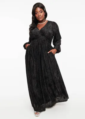 Unique Vintage Spiderweb 70's Maxi Dress Black