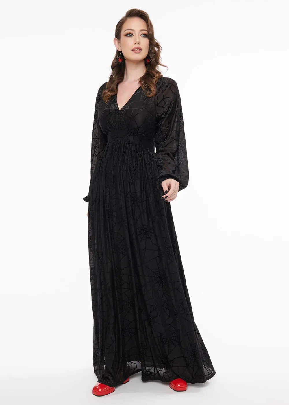 Unique Vintage Spiderweb 70's Maxi Dress Black