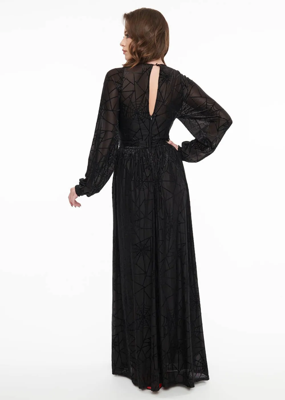 Unique Vintage Spiderweb 70's Maxi Dress Black