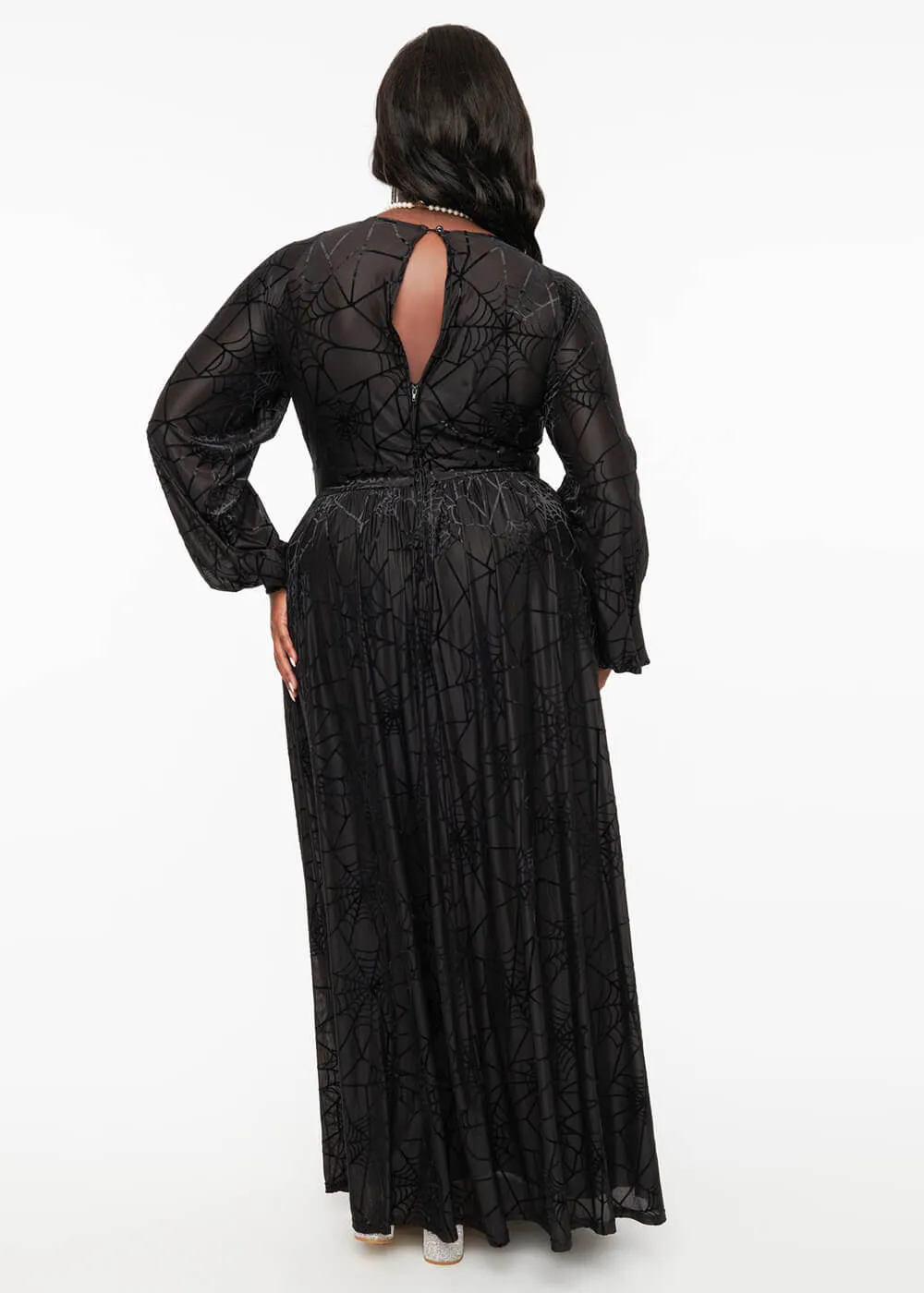 Unique Vintage Spiderweb 70's Maxi Dress Black