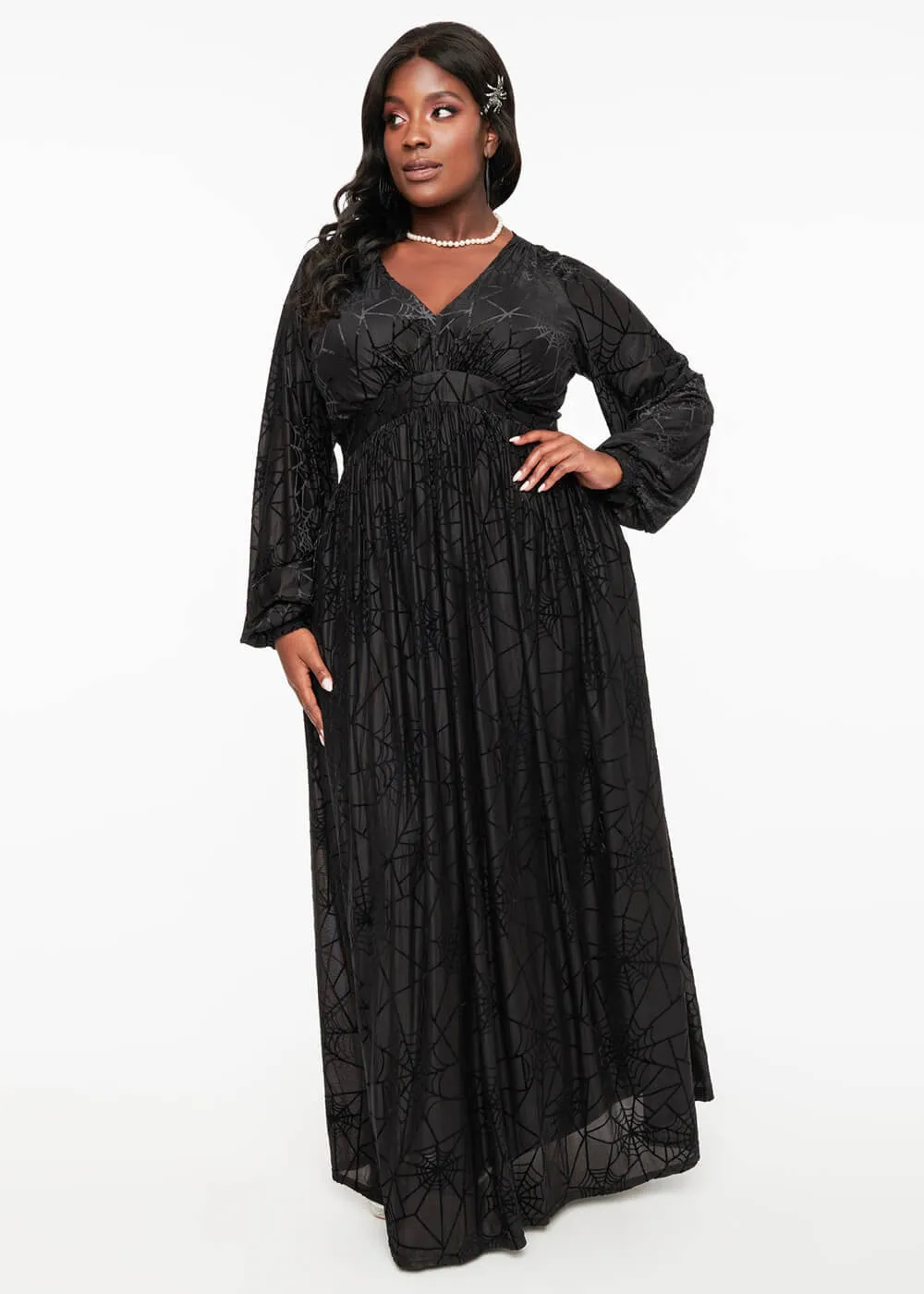 Unique Vintage Spiderweb 70's Maxi Dress Black