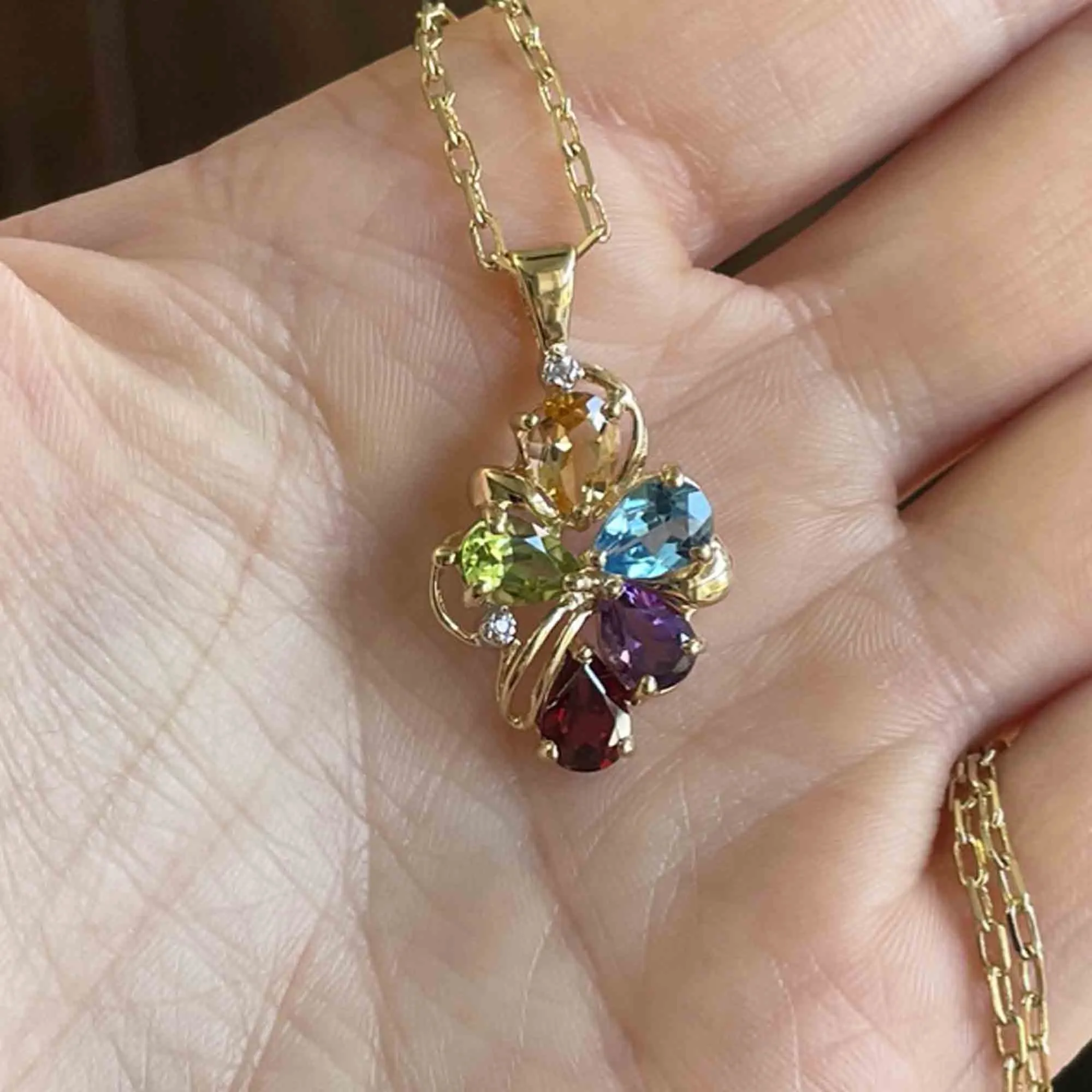 Vintage 10K Gold Multi Stone Pendant Necklace