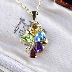 Vintage 10K Gold Multi Stone Pendant Necklace