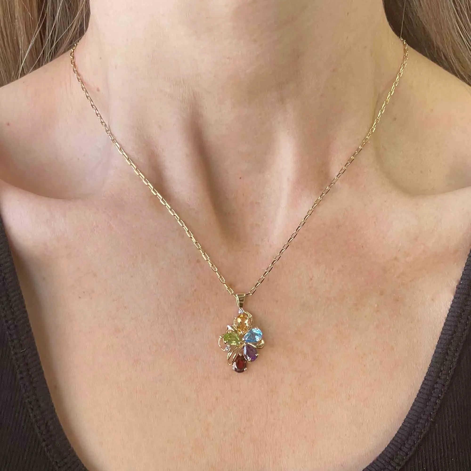 Vintage 10K Gold Multi Stone Pendant Necklace