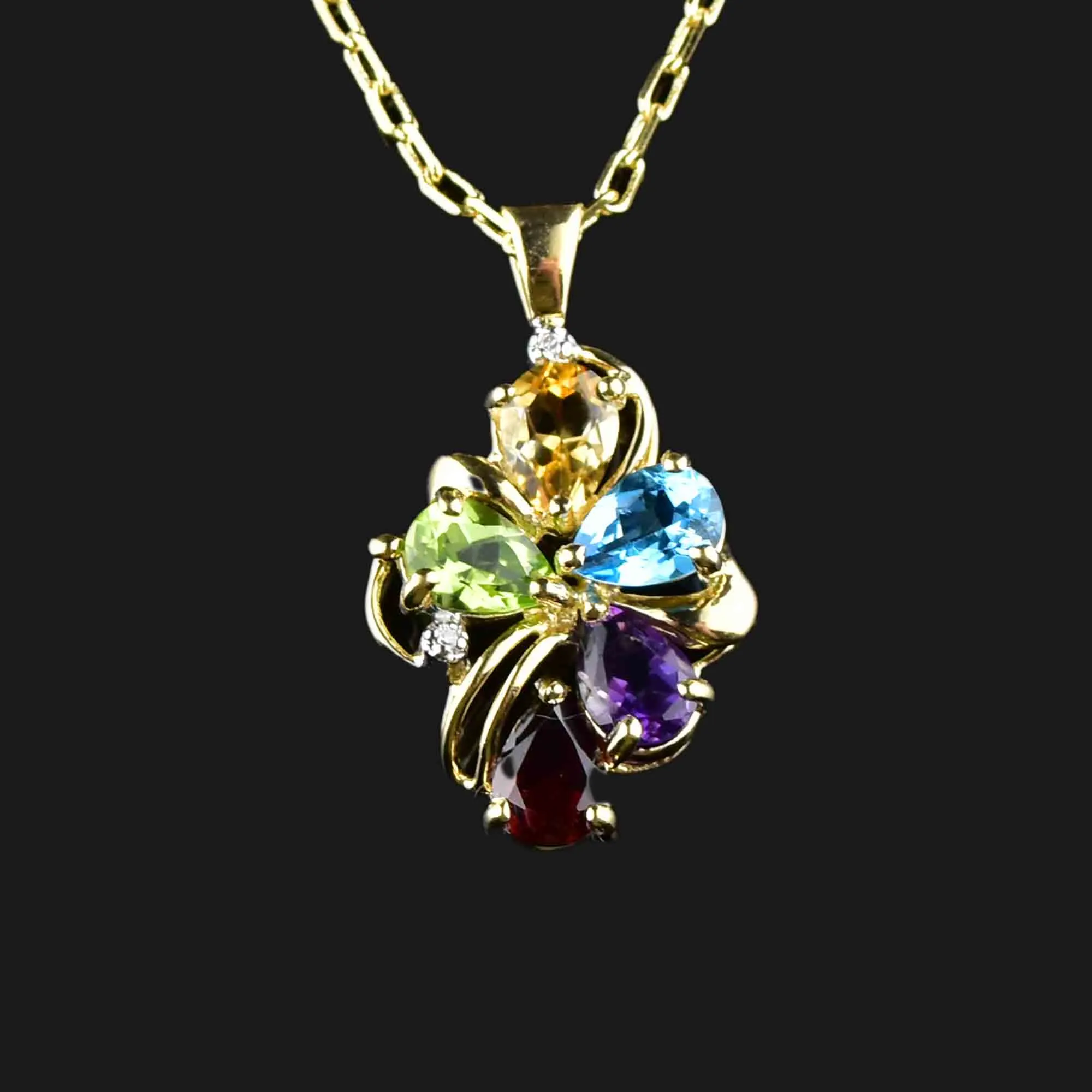 Vintage 10K Gold Multi Stone Pendant Necklace