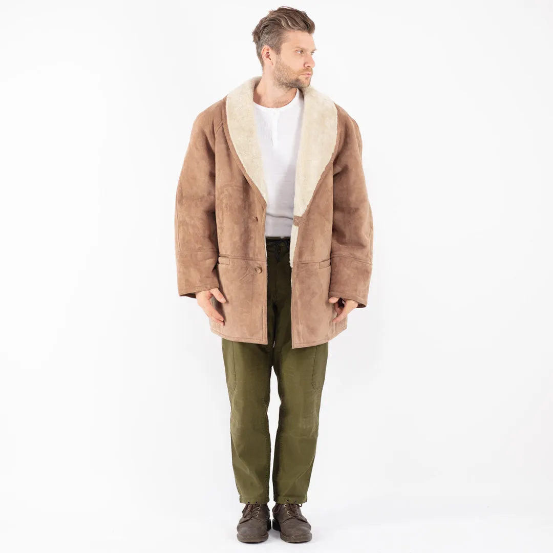 Vintage 70's Men Hide Society Sheepskin Coat in Beige