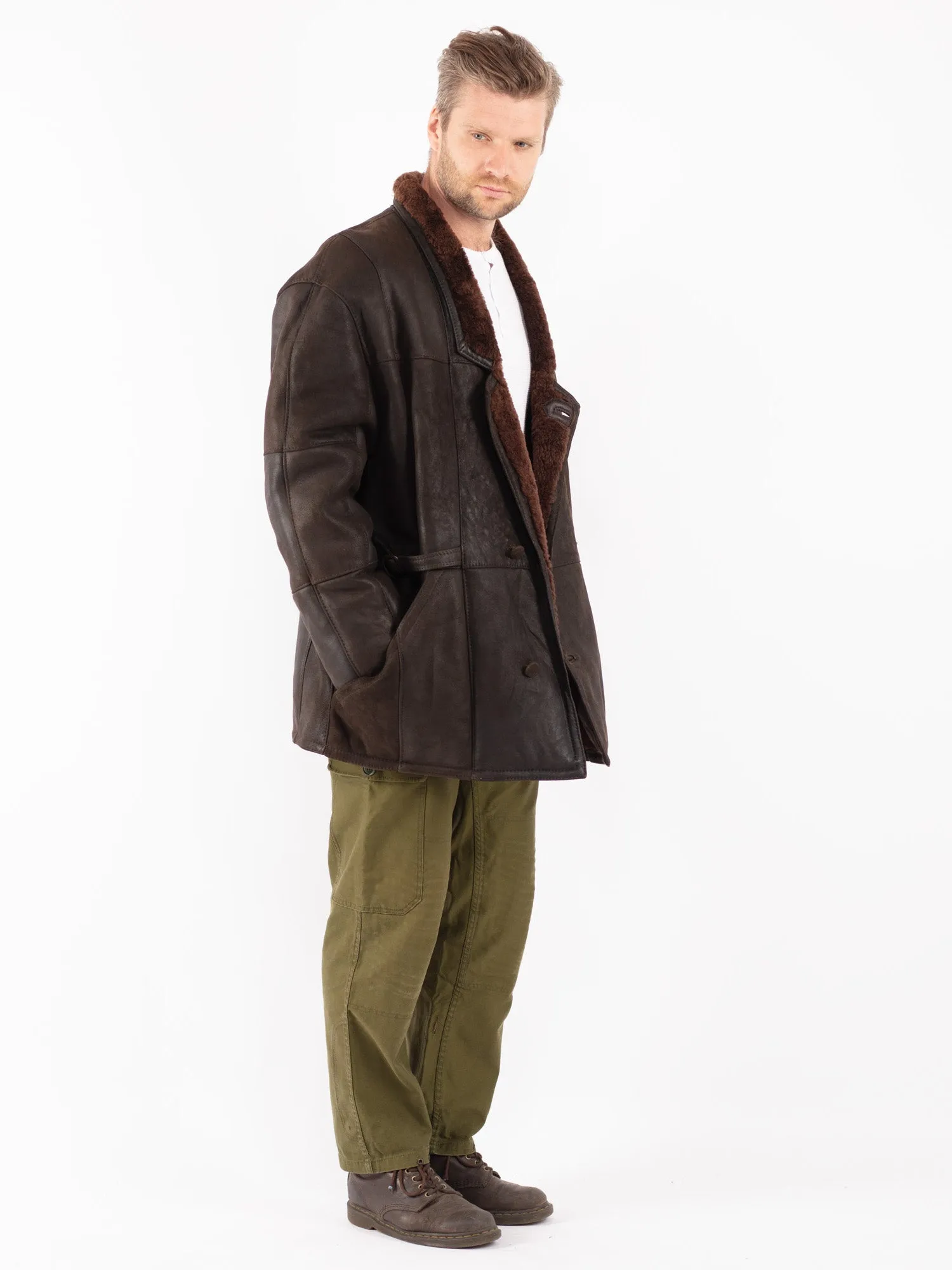 Vintage 70's Men Sheepskin Coat in Brown