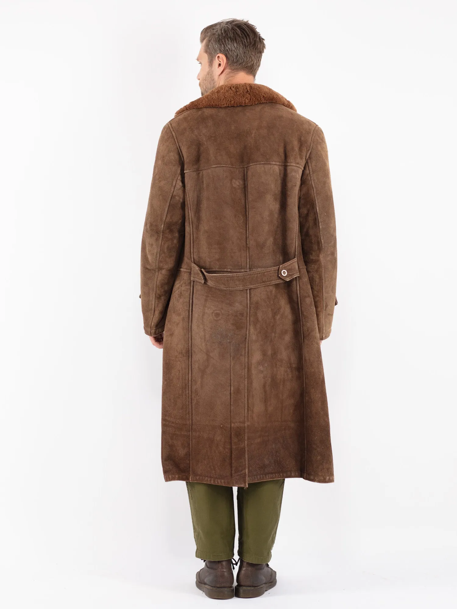 Vintage 70's Men Sheepskin Long Coat in Brown