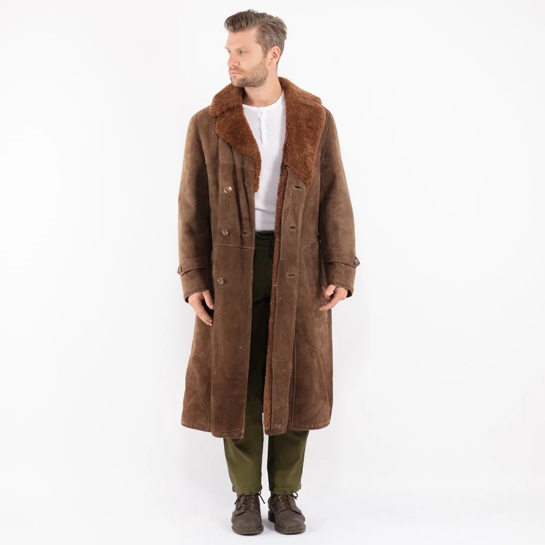 Vintage 70's Men Sheepskin Long Coat in Brown