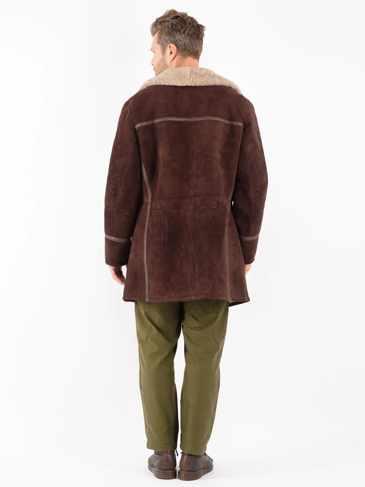 Vintage 70's Men Sheepskin Shearling Coat in Brown