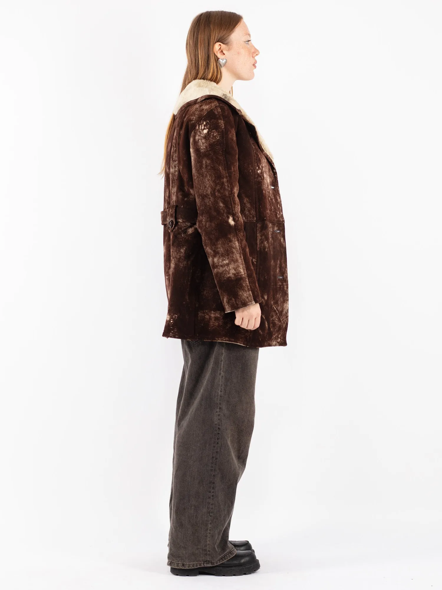 Vintage 70's Women Sheepskin Shearling Coat in Brown