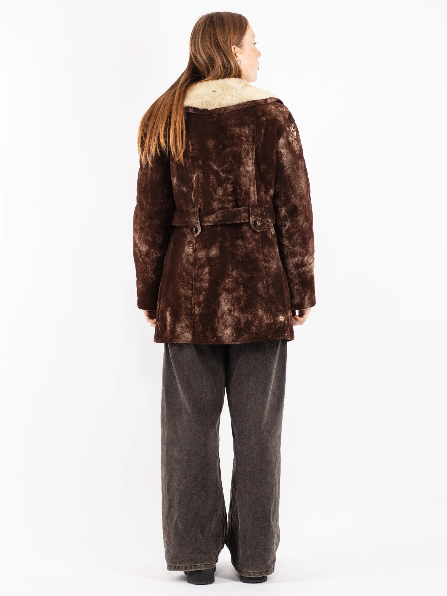 Vintage 70's Women Sheepskin Shearling Coat in Brown