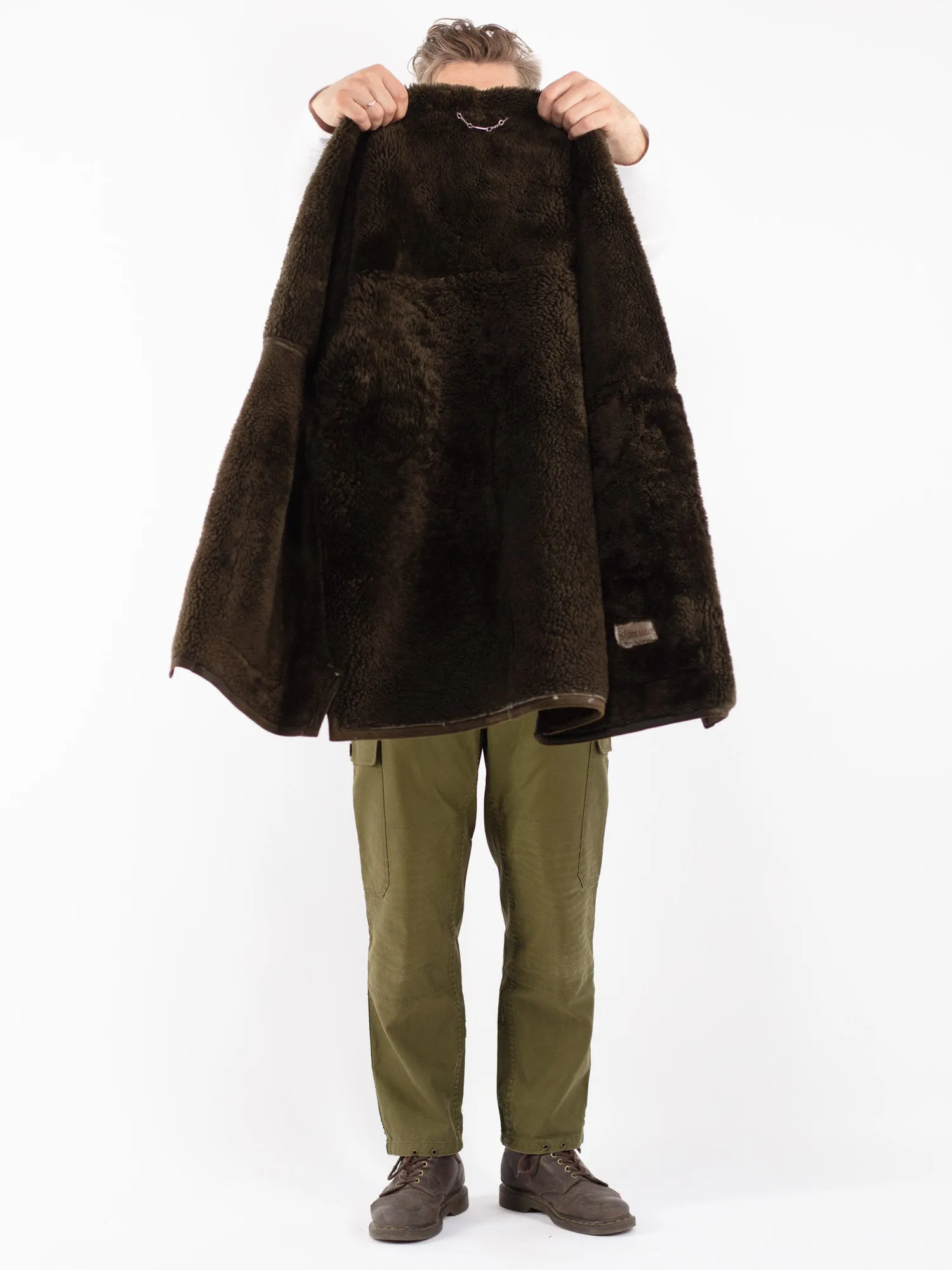 Vintage 80's Men Shearling Coat in Green