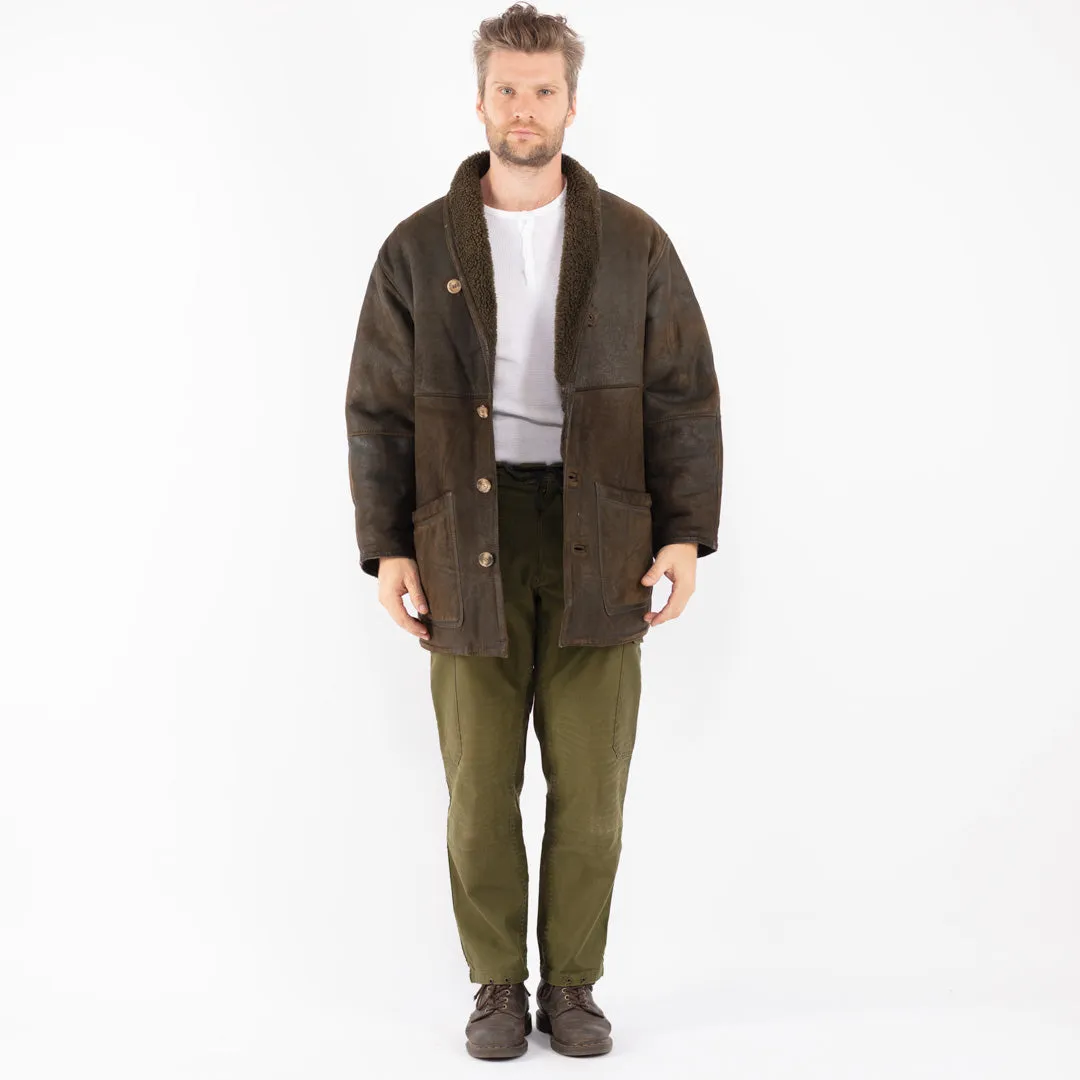 Vintage 80's Men Shearling Coat in Green