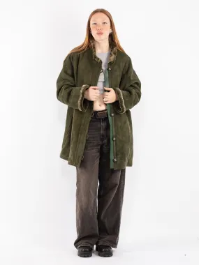 Vintage 80's Women Oversized Shearling Coat in Green