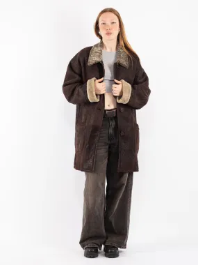 Vintage 80's Women Oversized Sheepskin Coat in Brown