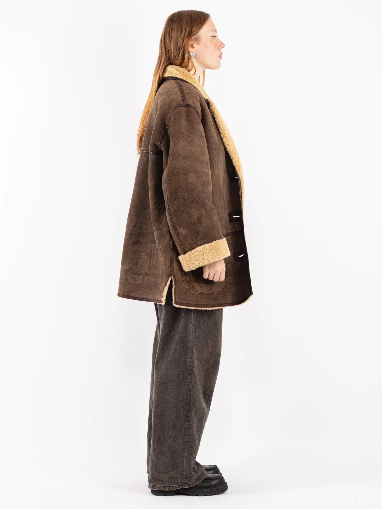 Vintage 80's Women Shearling Coat in Brown