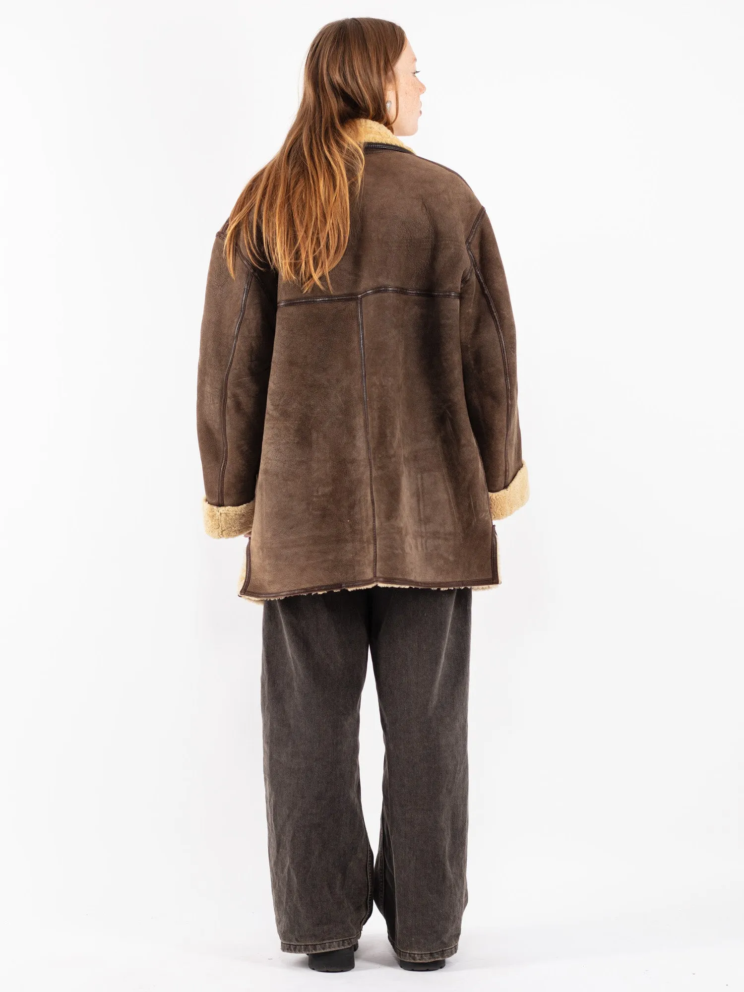 Vintage 80's Women Shearling Coat in Brown