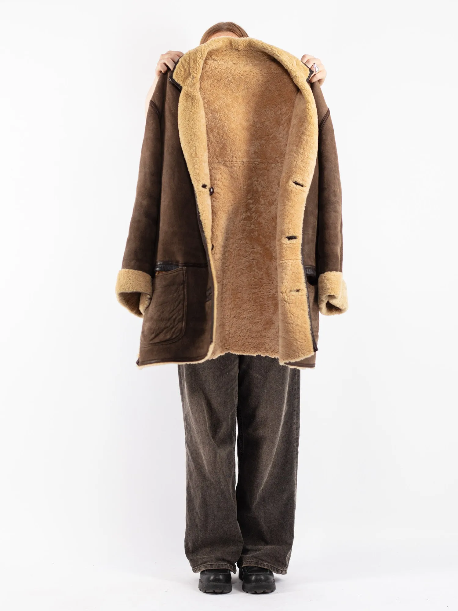 Vintage 80's Women Shearling Coat in Brown