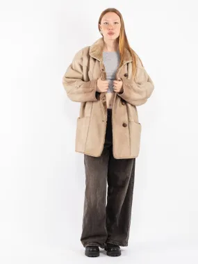 Vintage 80's Women Sheepskin Coat in Beige