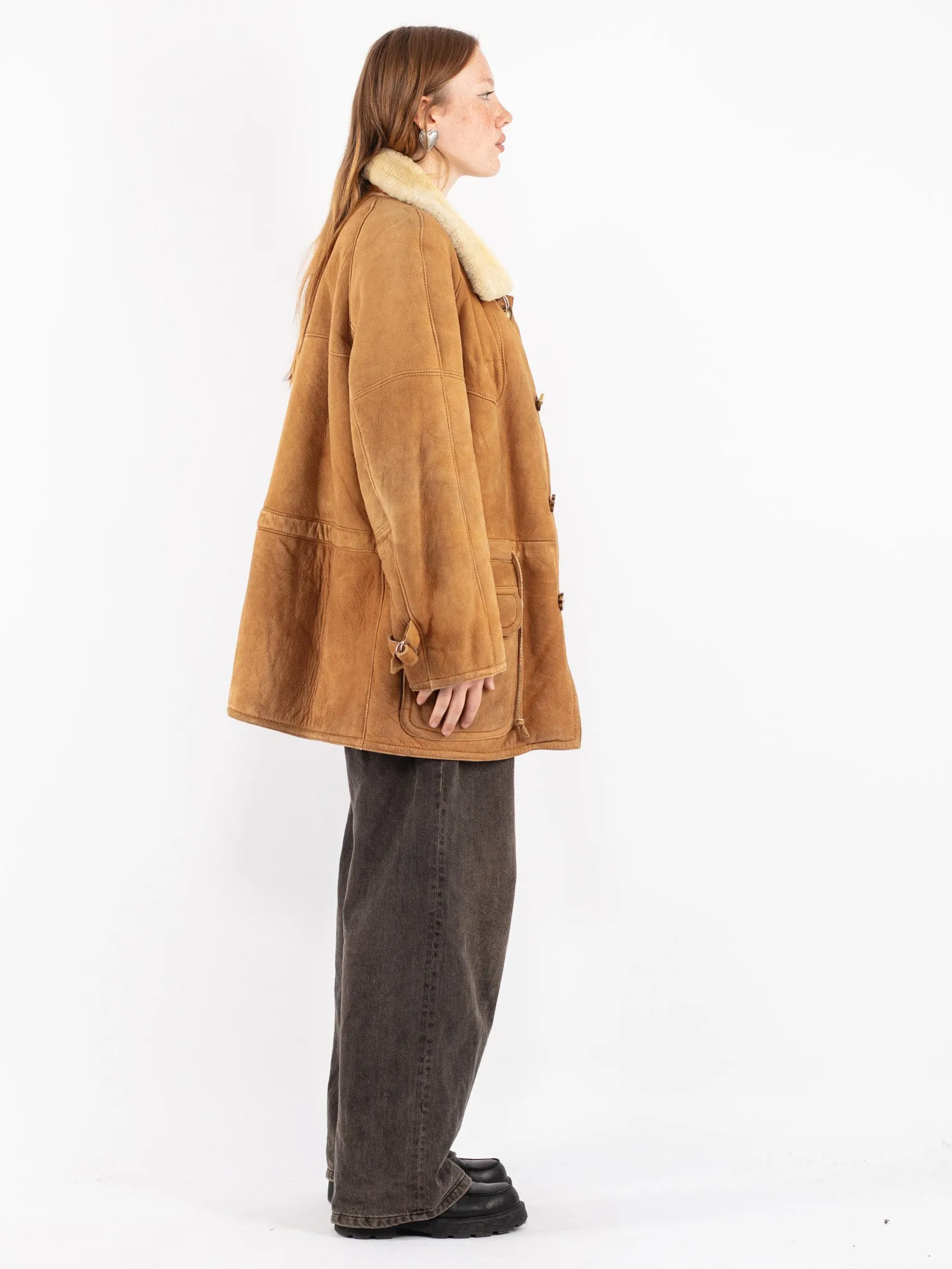 Vintage 80's Women Sheepskin Coat in Brown