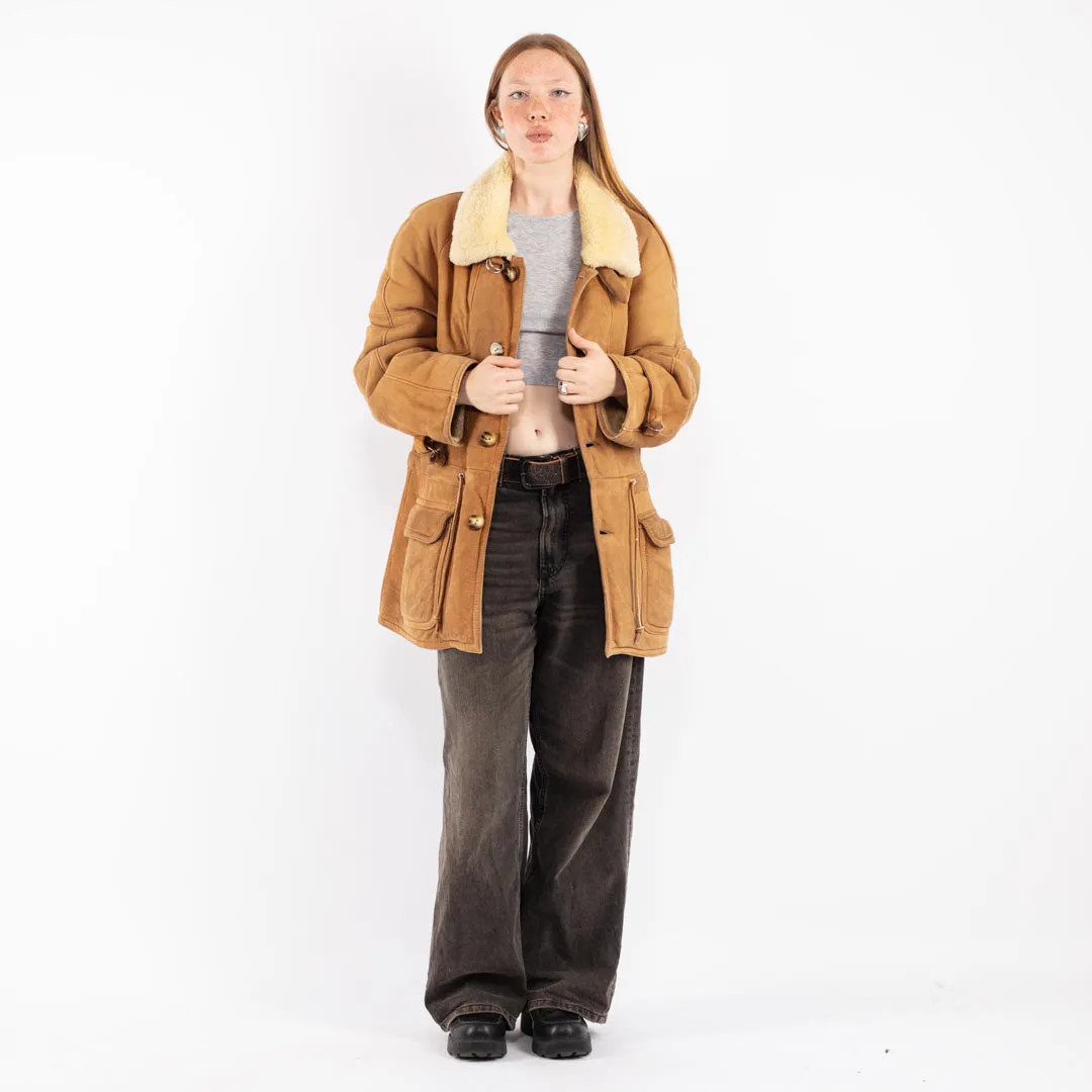 Vintage 80's Women Sheepskin Coat in Brown