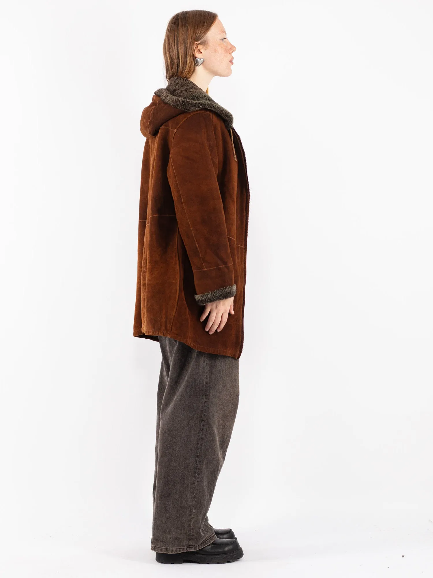 Vintage 90's Women Shearling Coat in Brown