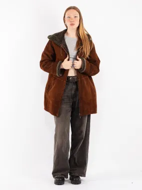 Vintage 90's Women Shearling Coat in Brown