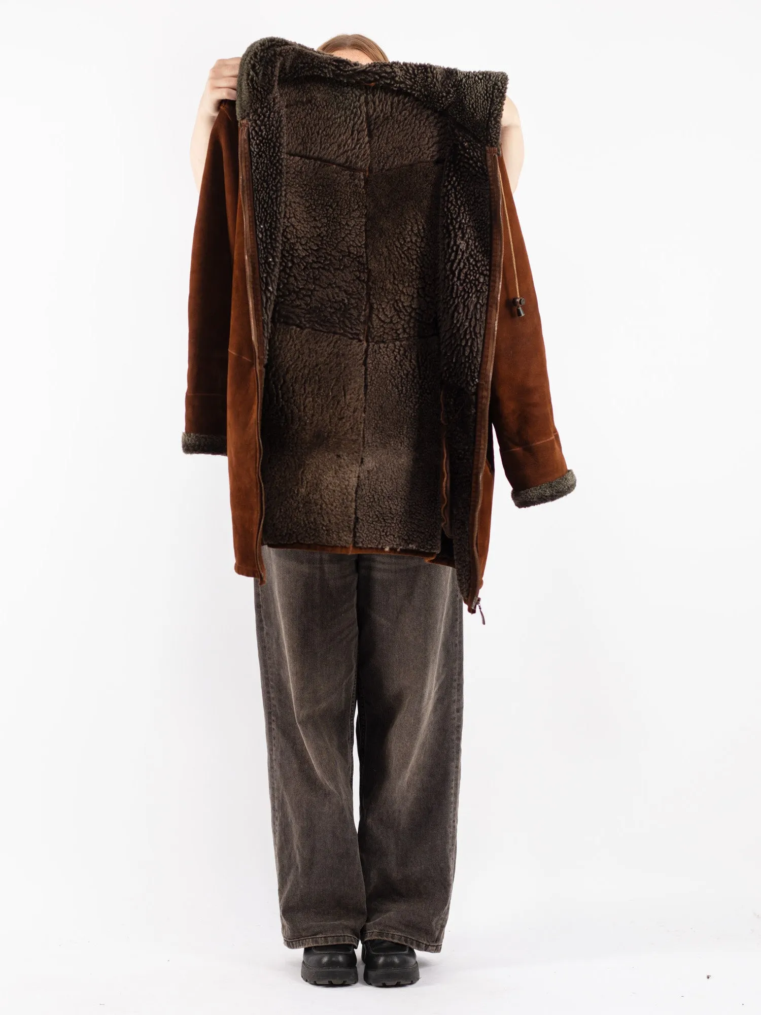 Vintage 90's Women Shearling Coat in Brown