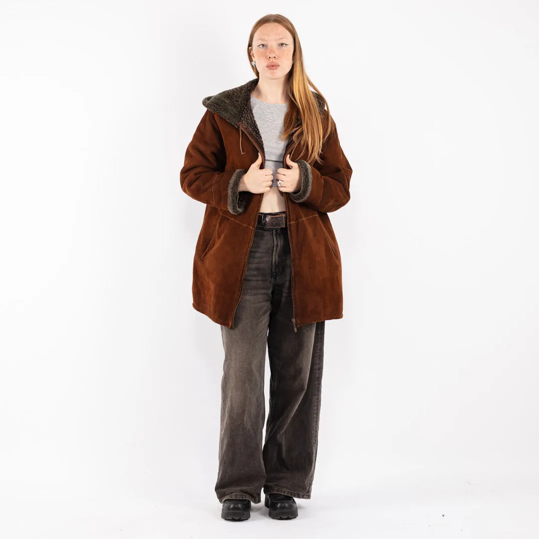 Vintage 90's Women Shearling Coat in Brown