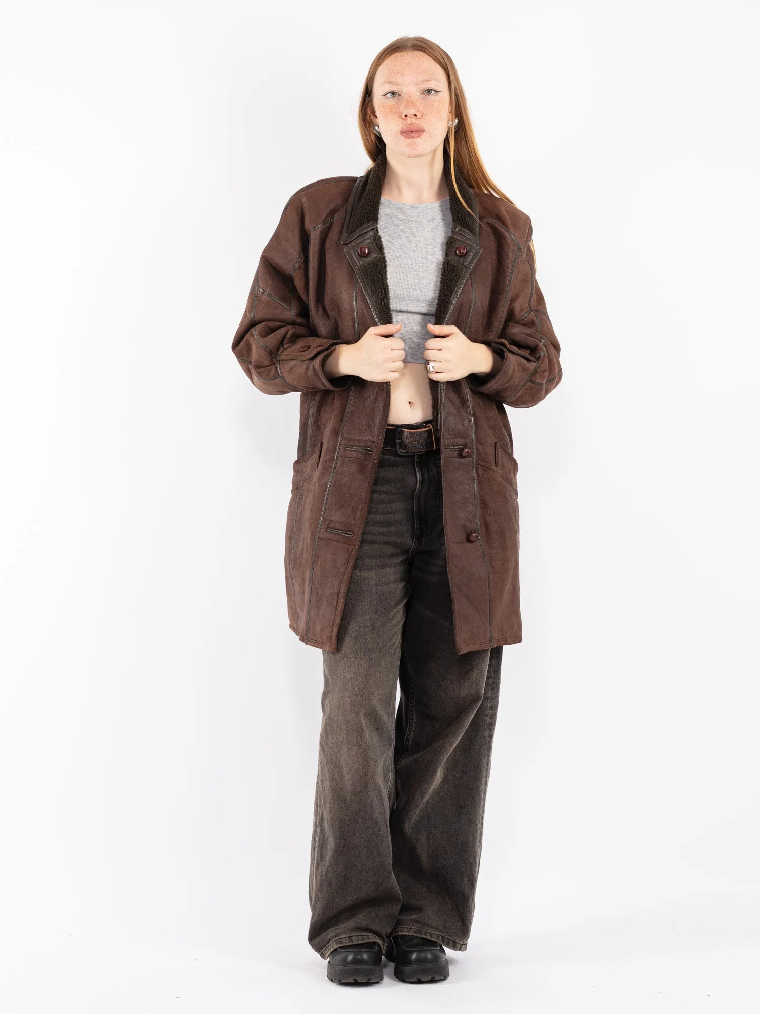 Vintage 90's Women Sheepskin Coat in Brown