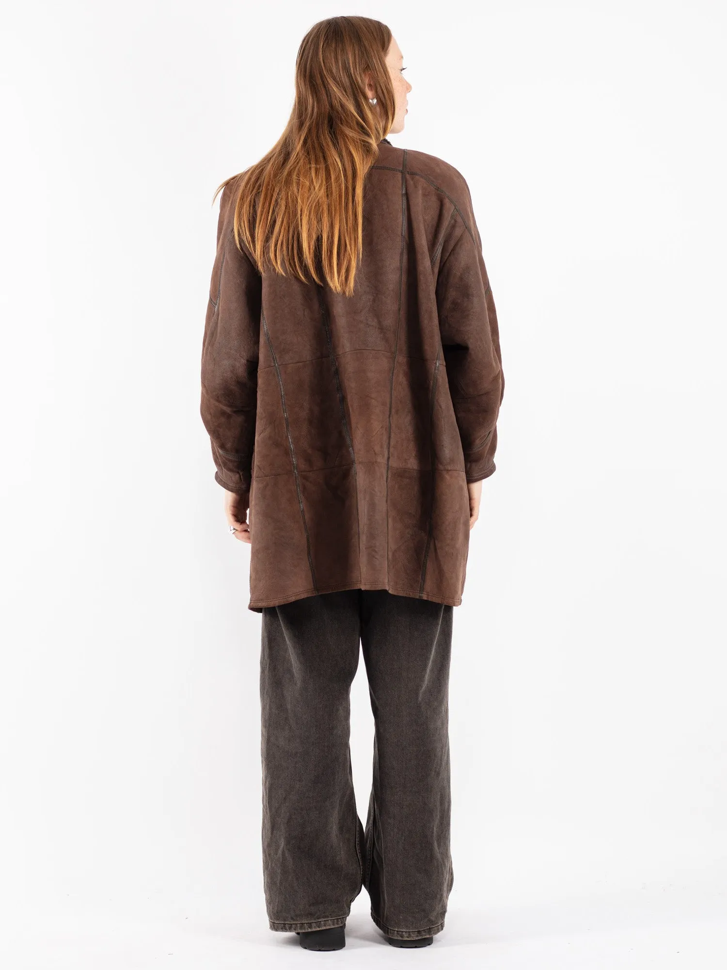 Vintage 90's Women Sheepskin Coat in Brown